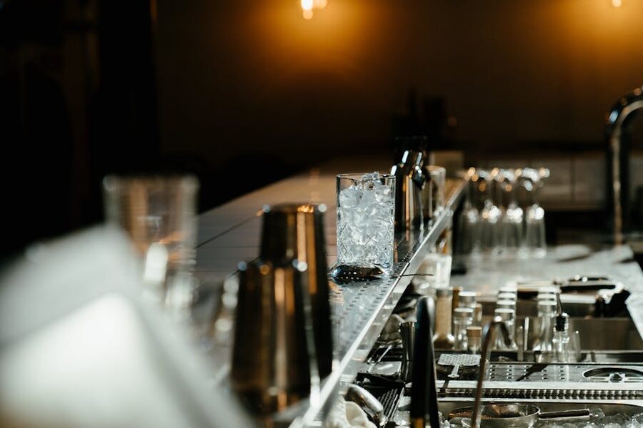 Modern cocktail bar with ice tools at room temperature
