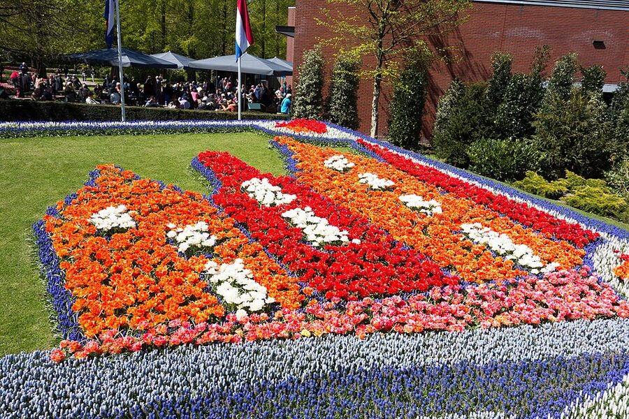 Garden pond with tulips at Keukenhof