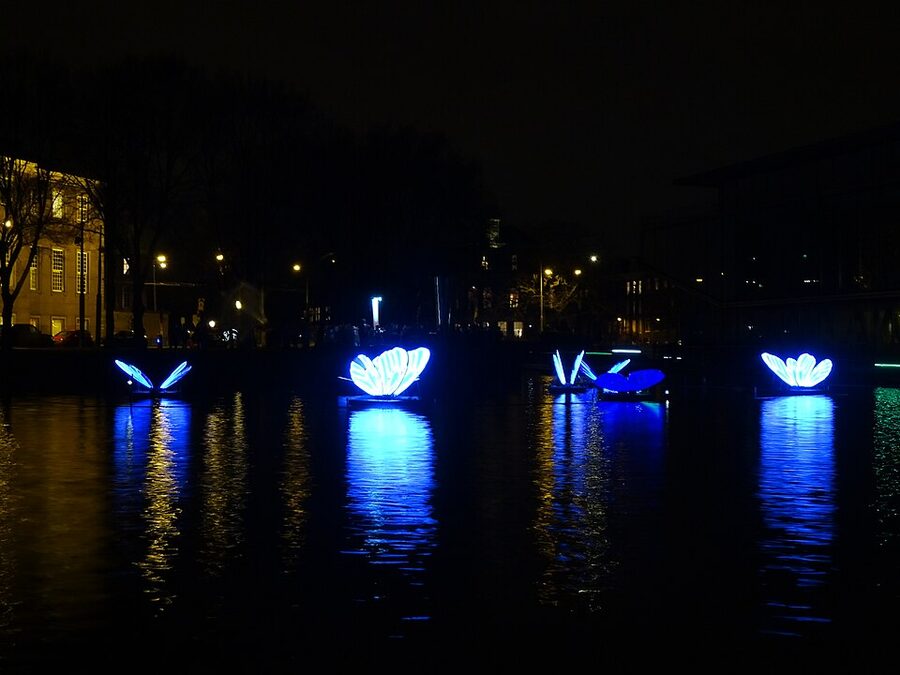 Light Festival art piece on Amsterdam canal bridge