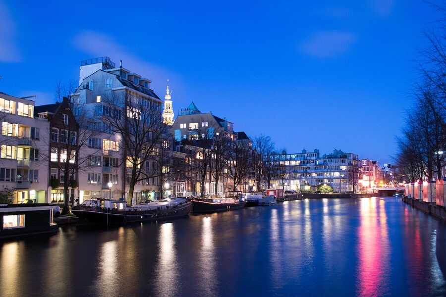 Amsterdam canal at blue hour