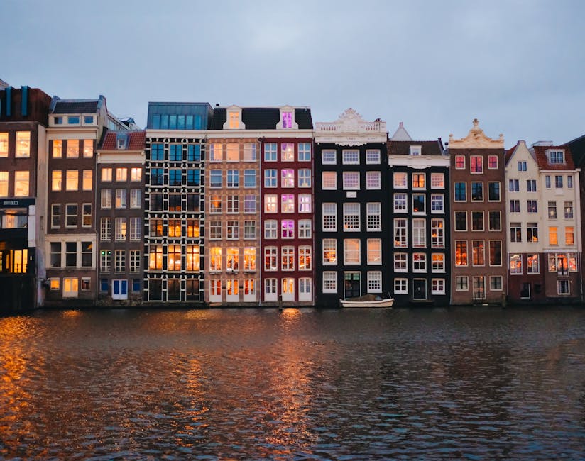 Amsterdam canal houses at dusk