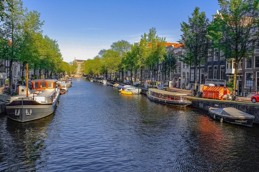 Amsterdam houseboat in the evening
