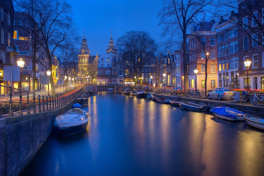 Amsterdam canal at night long exposure