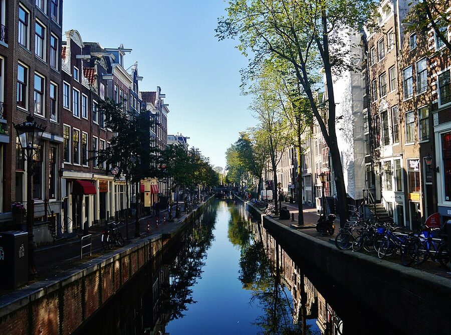 De Wallen canal houses in Amsterdam Red Light District