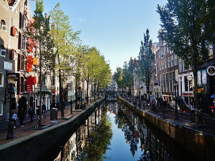 Cobblestone alley in De Wallen, Amsterdam Red Light District