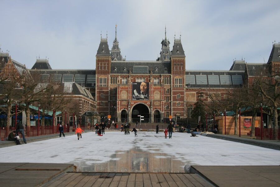 Ice skating in front of Rijksmuseum in winter