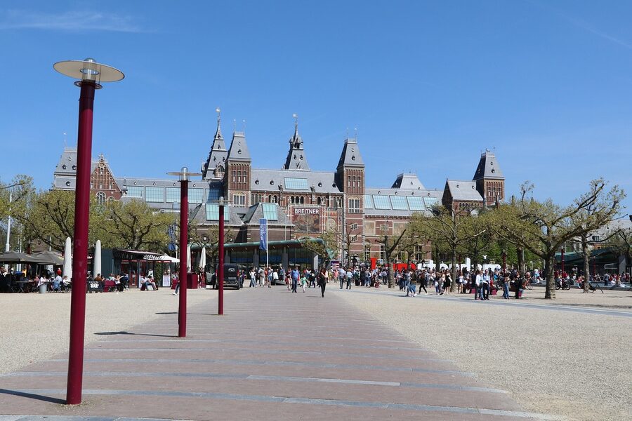 Museumplein and Rijksmuseum at evening Amsterdam