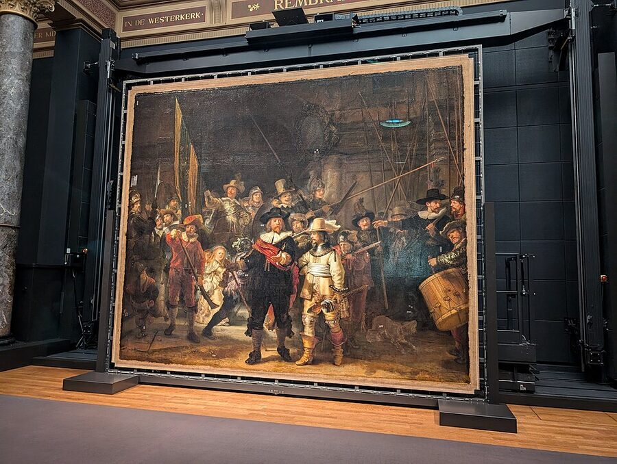 The Night Watch undergoing Operation Night Watch restoration on exhibit Rijksmuseum