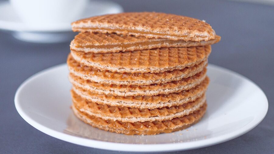 Stroopwafels stack with caramel filling close up