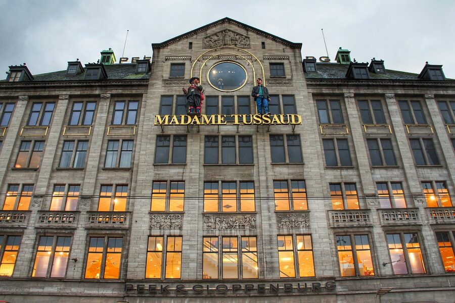 Madame Tussauds museum signage on Dam Square Amsterdam