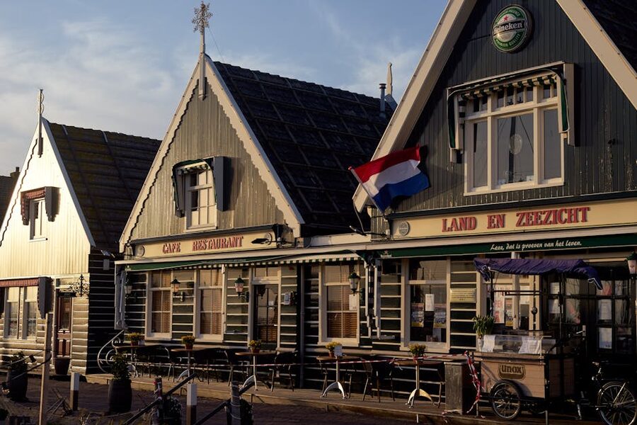 Café in Marken at golden hour