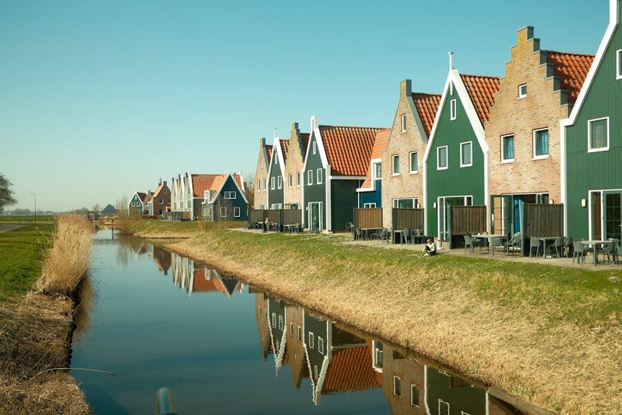 Traditional houses along a Volendam canal