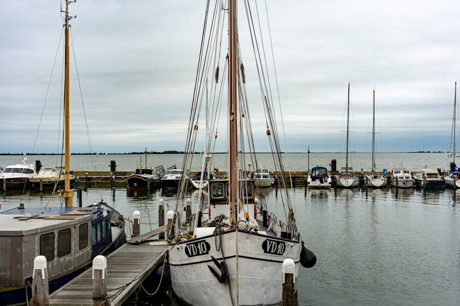 Volendam harbour with sailboats