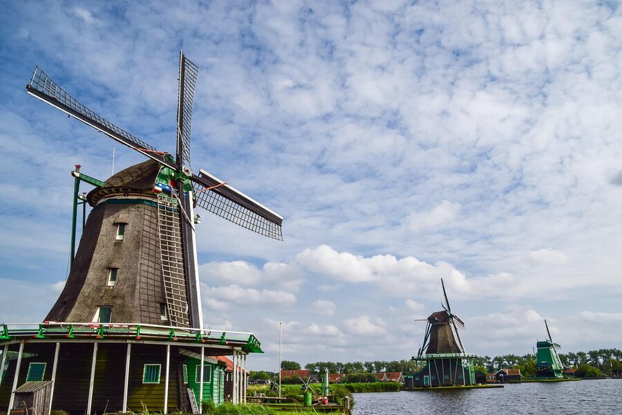 Windmills along the Zaanse Schans canal