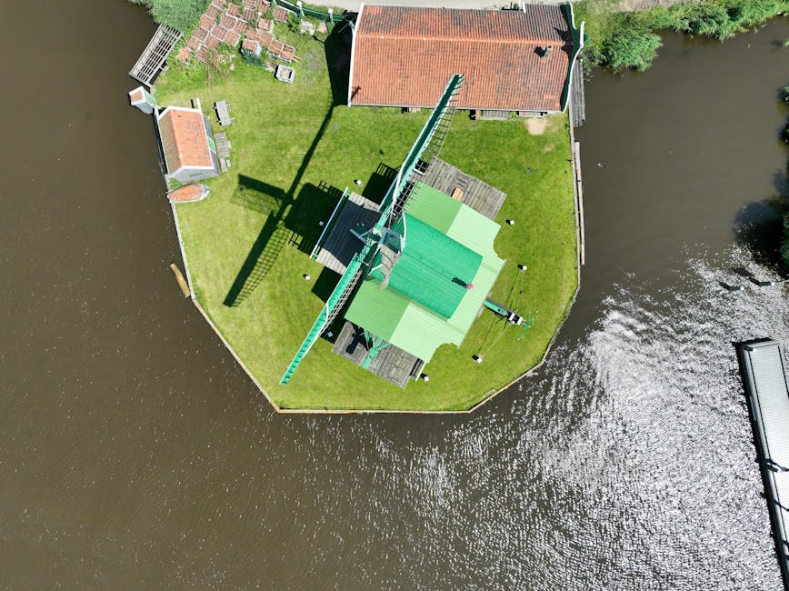 Aerial view of a Zaanse Schans windmill