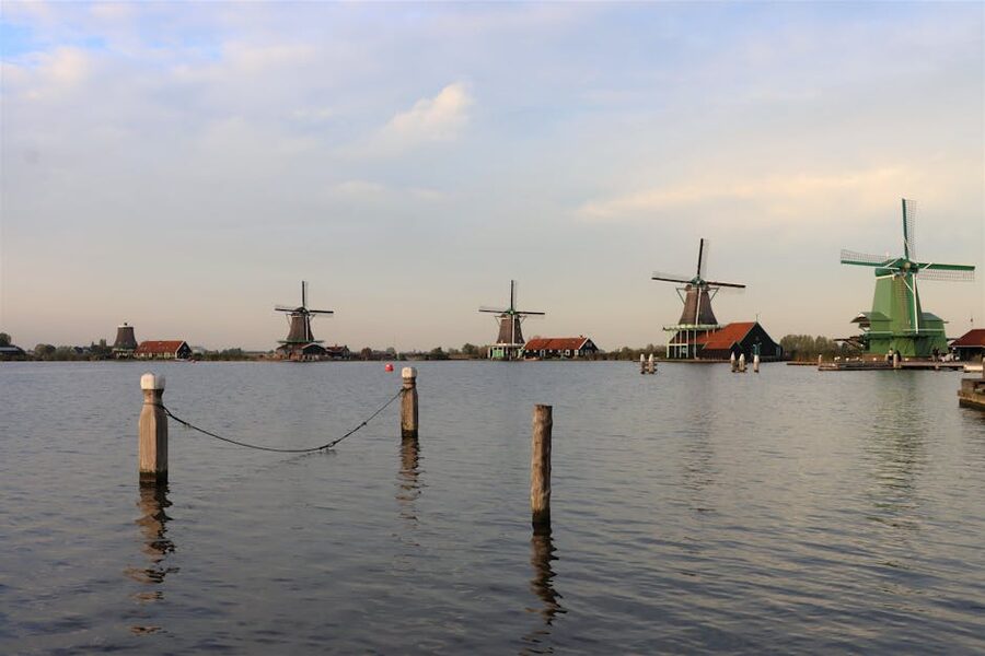 Zaanse Schans windmills along the Zaan riverside