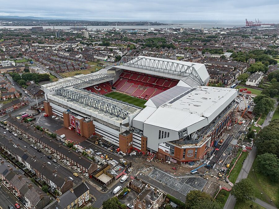 Anfield Road Stadium new redeveloped stand in Liverpool England