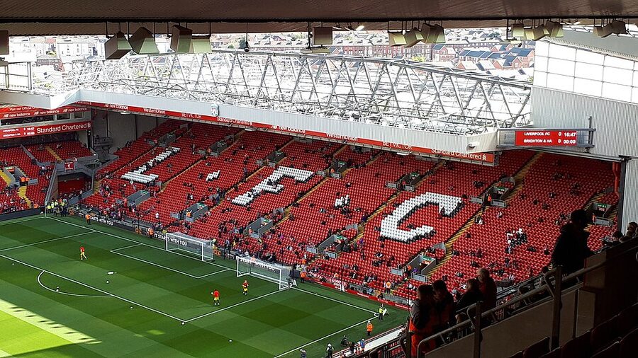 The Kop stand at Anfield Stadium Liverpool empty before a match