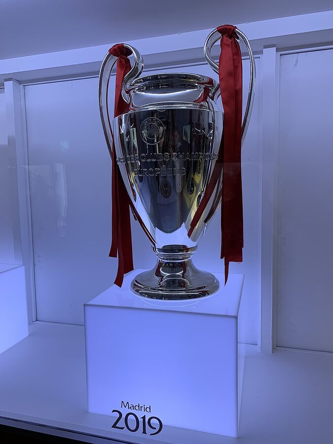 UCL Champions League trophy on display at the Anfield museum