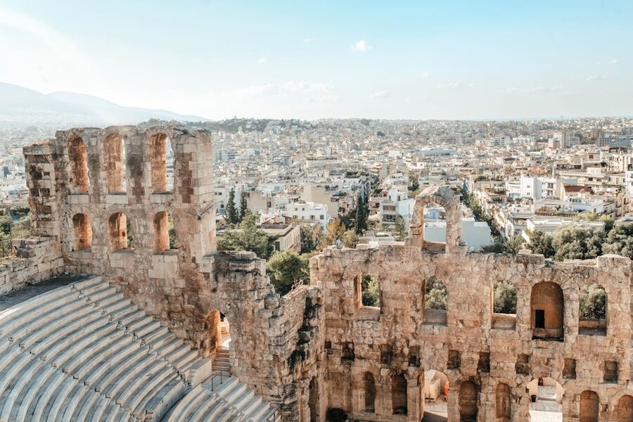 Aerial view of the Odeon of Herodes Atticus amphitheatre Athens