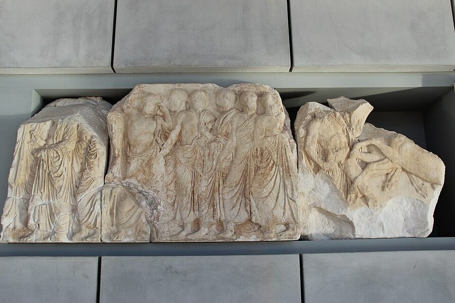 Parthenon frieze block on display in the Acropolis Museum