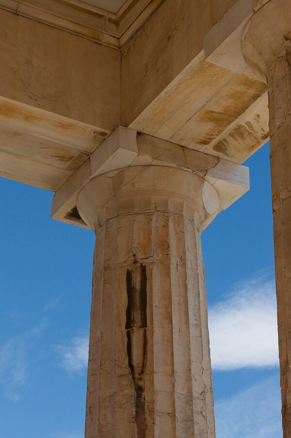 Doric column inside the Propylaea entrance to the Acropolis