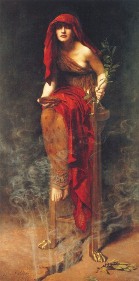 Pythia priestess of Delphi oracle painting John Collier