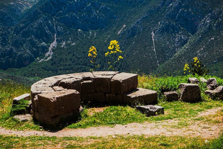 Delphi ruins with mountain view Greece