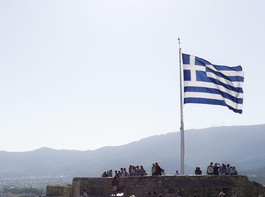 Athens Acropolis with Greek flag