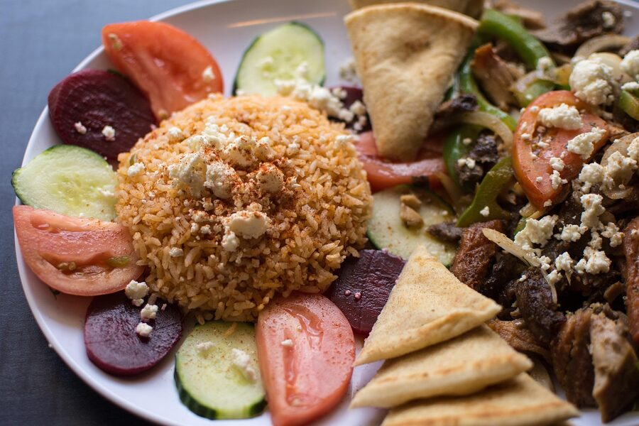 Authentic Greek mezes plate spread