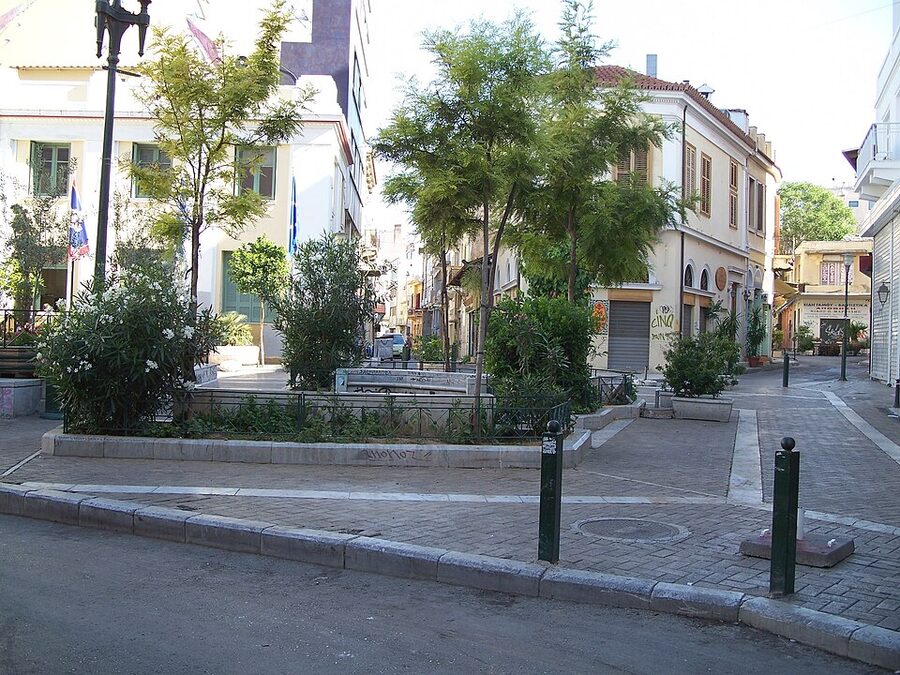 Psyrri square Athens neighbourhood with cafes