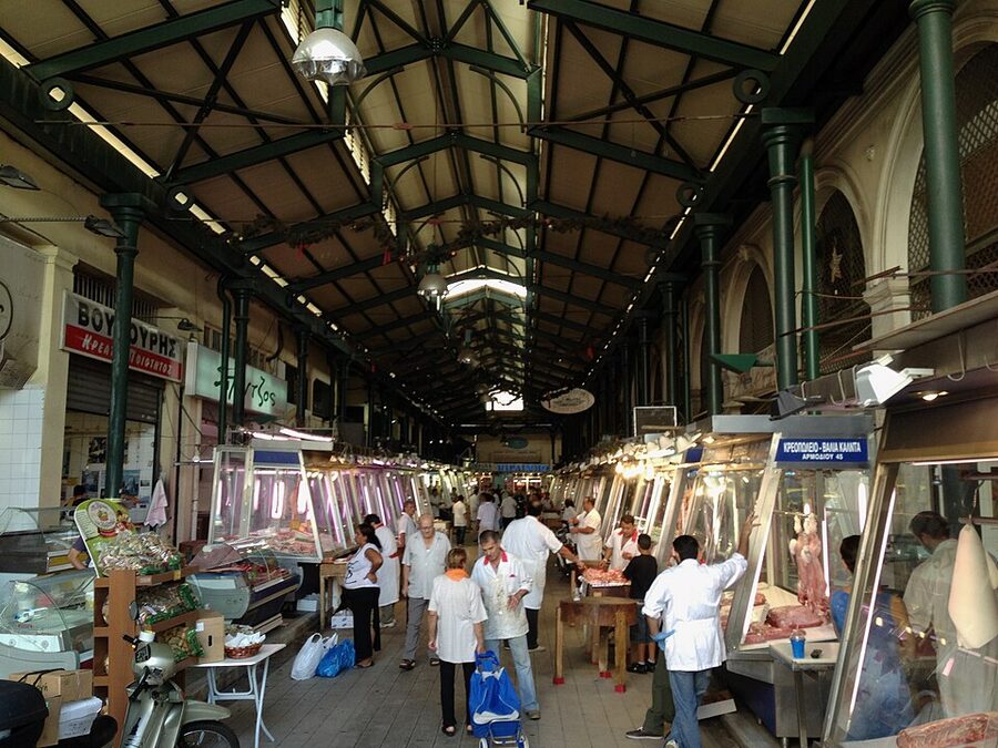Varvakios Central Market Athens butcher counters