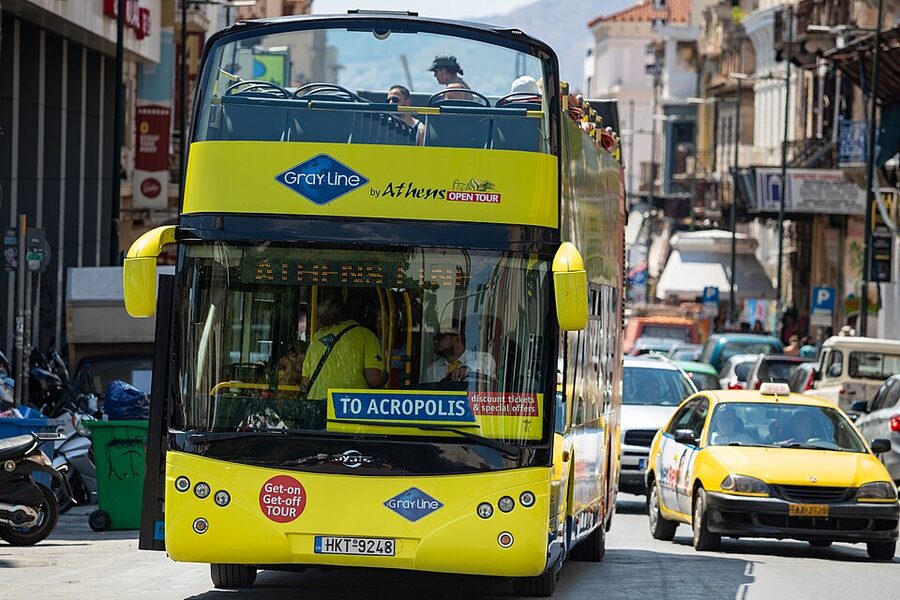 Athens hop-on hop-off bus near Acropolis hill
