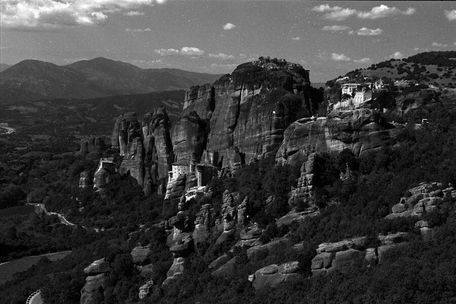 Meteora black and white rocks UNESCO