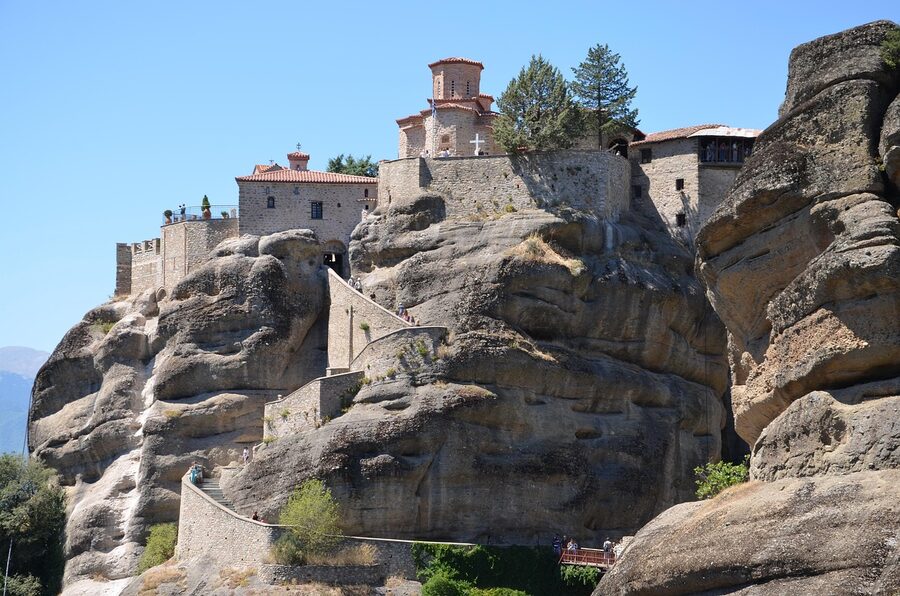 Meteora cliff orthodox valley landscape