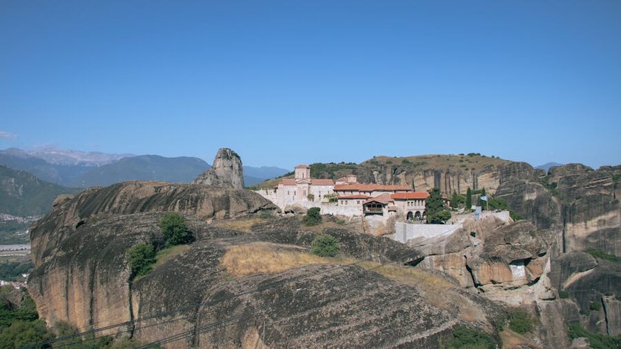 Holy Trinity Monastery Meteora Greece aerial