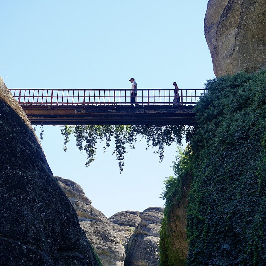 Meteora monastery bridge stone steps