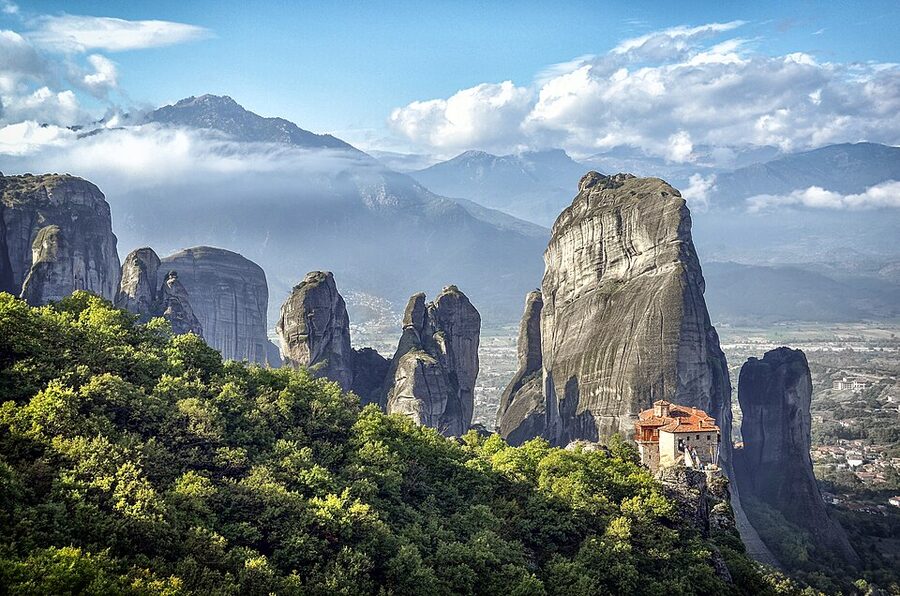 Meteora morning mist landscape Greece