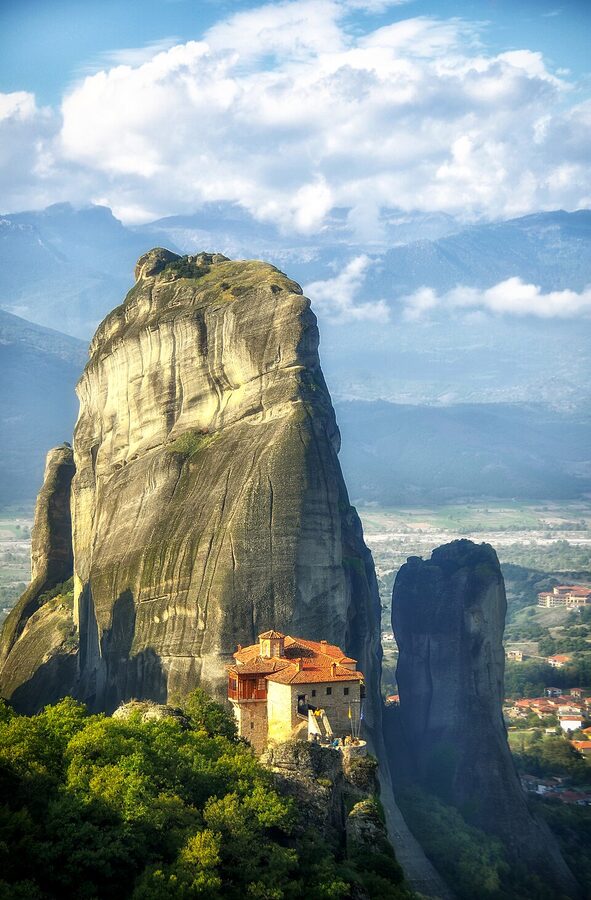 Meteora Roussanou monastery at sunset