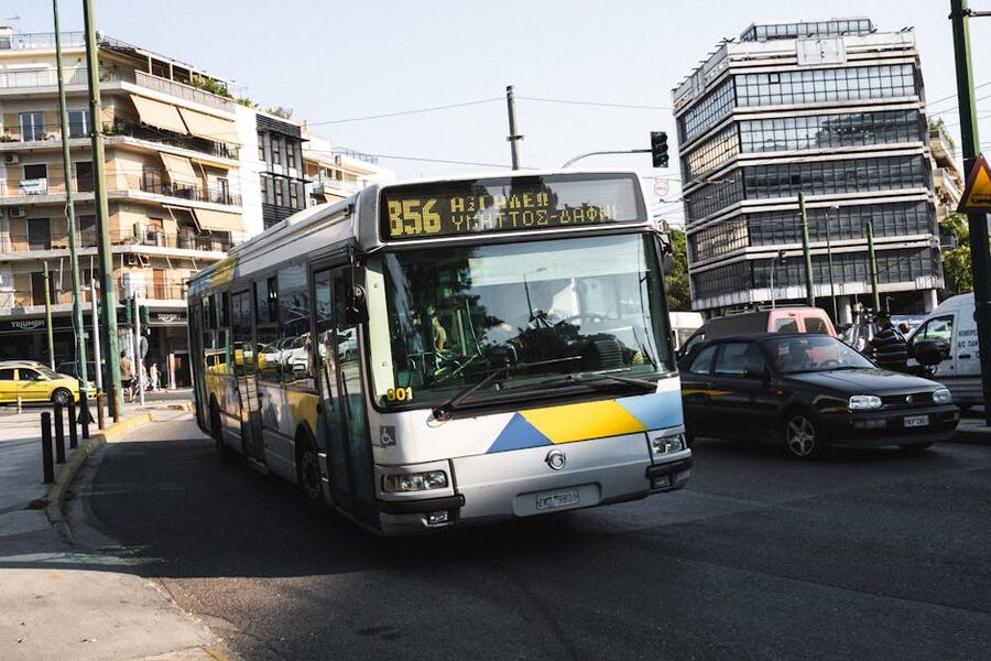 Public bus on Athens city street