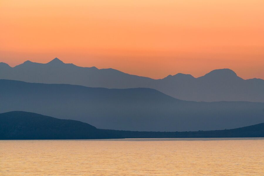 Aegean sea Saronic Gulf scenery sunrise mountains