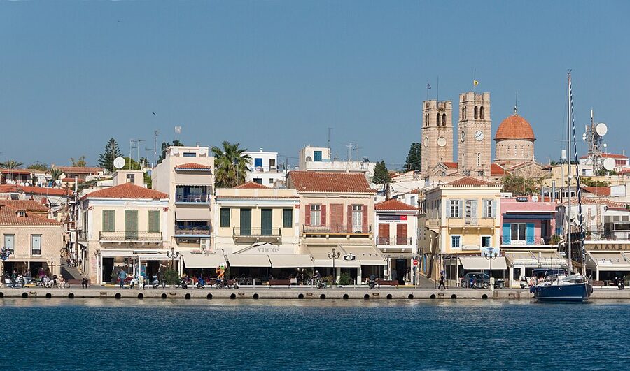 Aegina harbour fishing boat Greek island