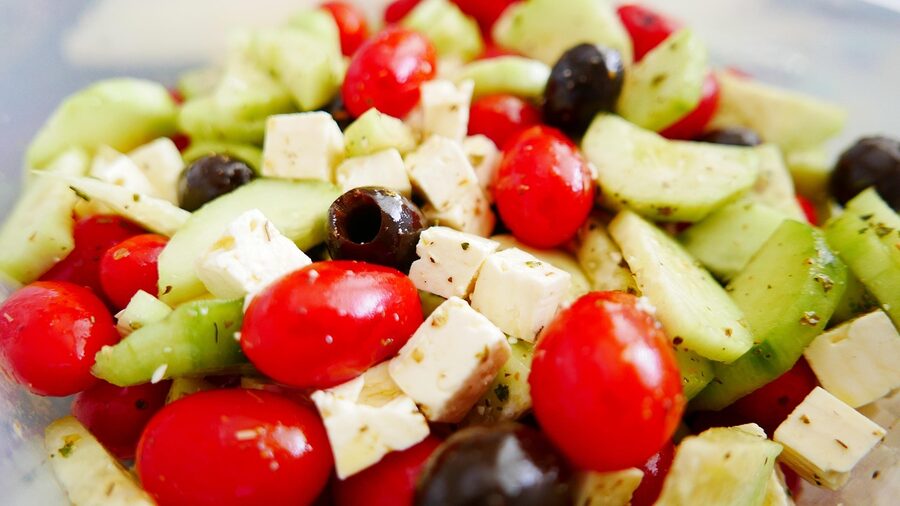 Greek salad lunch buffet feta tomatoes olives