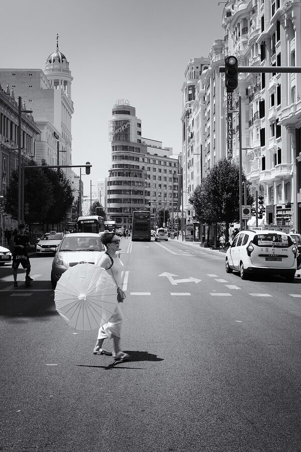 Gran Via Madrid morning street