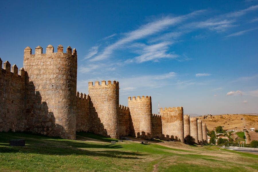 Defensive walls of Avila Spain on sunny day