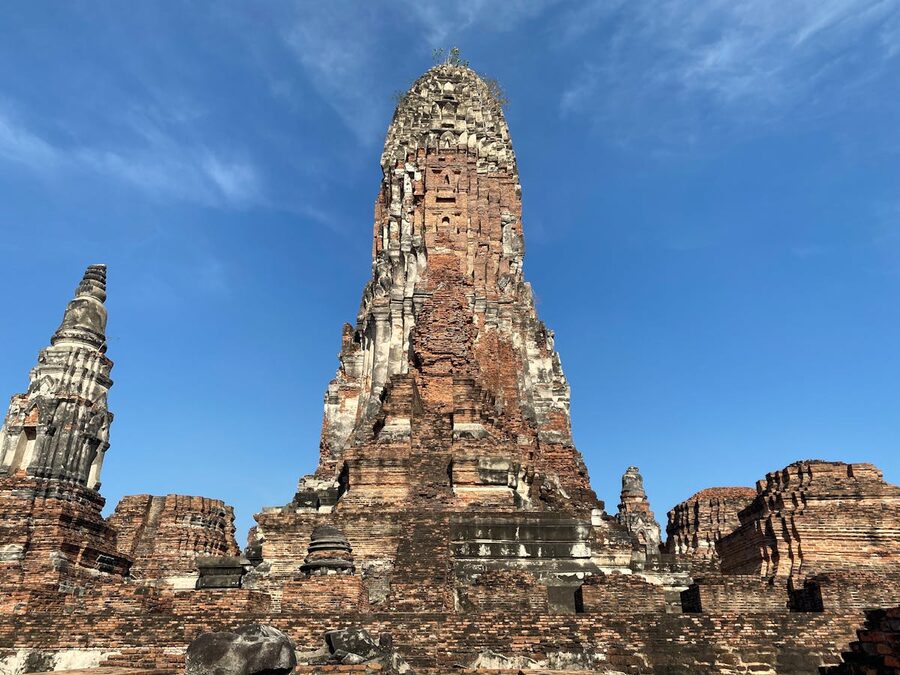 Stunning view of Wat Phra Si Sanphet temple ruins with multiple chedis in Ayutthaya