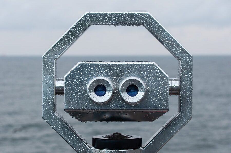 Coastal viewpoint binoculars looking out to sea