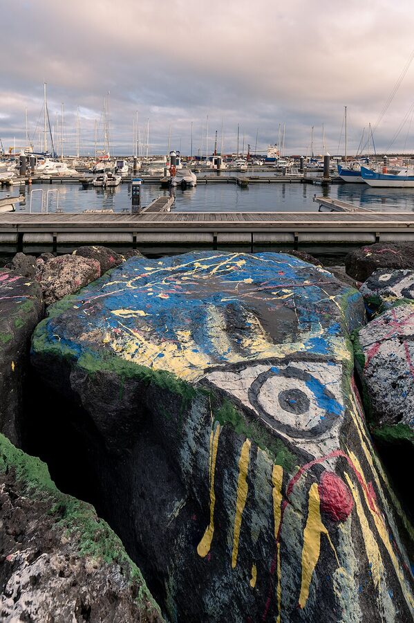 Painted rocks at the Ponta Delgada marina Sao Miguel