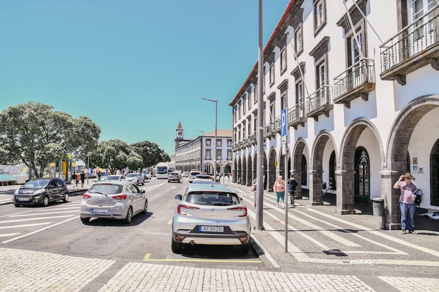 Ponta Delgada historic street view Sao Miguel