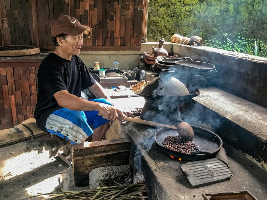 Traditional Balinese coffee roasting